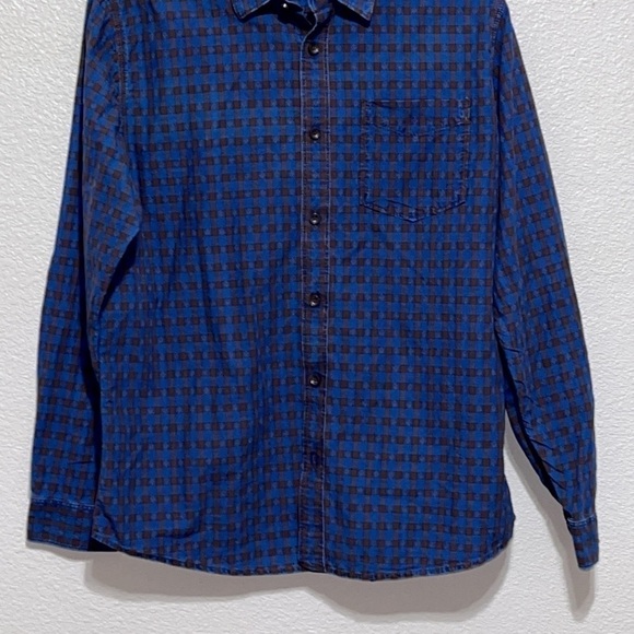 Carbon 2 Cobalt Blue Brown Plaid Pattern Long Sleeve Shirt Size M - Picture 4 of 10